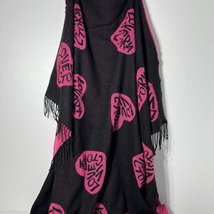 Victorias Secret Throw Blanket 50x60 Black Knit Heart Fringe Love Victoria Y2K